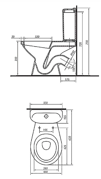 Унiтаз-компакт підлоговий IDOL, з косим випуском, нижній підвід