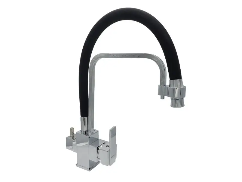 Змішувач для мийки під фільтр гнучкий гусак чорний, MILLZ 